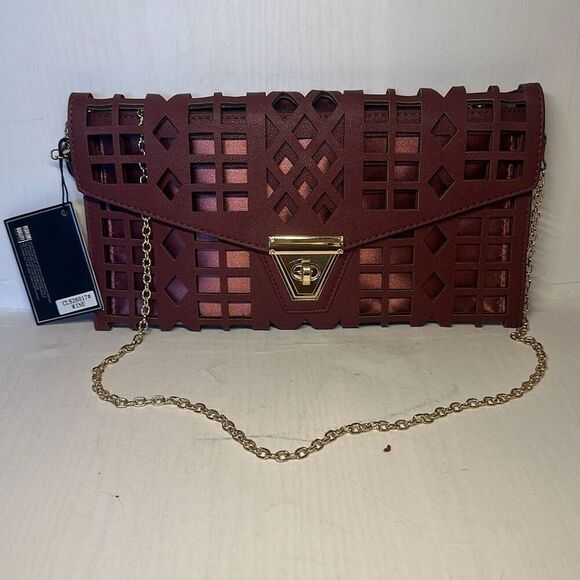 MMS Design Studios Wine Cut Purse Handbag Shoulder Bag Gold Chain - Picture 1 of 8